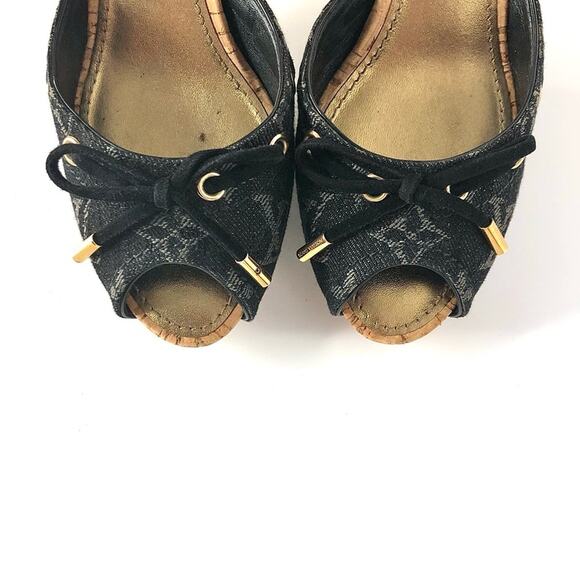 Louis Vuitton Retro Vintage Monogram Bow Denim Slides Mules Sandals 36.5 - Picture 3 of 11